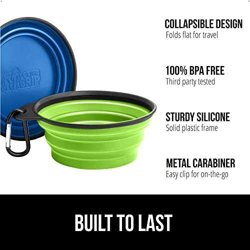 Gorilla Grip Collapsible Dog Bowl, Silicone Set Of 2 Travel Bowls With Carabiner, Foldable And Portable Accessories For Cat And Dogs, Small Pet Hiking Supplies, Food And Water, 1 Cup, Royal Blue/Green #TOP1