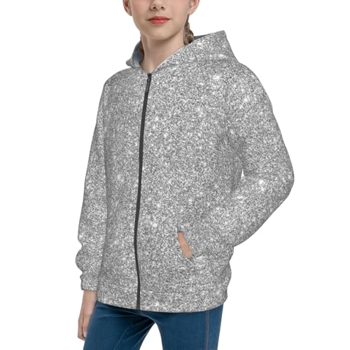 GlitterSilver Kids Pullover Hoodies Boys Zip Up Sweatshirts Girls Athletic Clothes with Pocket