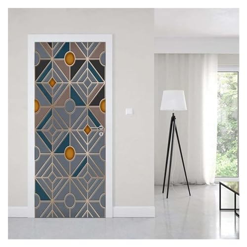 Sticker de porte gris géométrique 3D en PVC étanche 95x215cm - 6