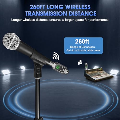VEVARUN Wireless XLR Transmitter and Receiver UHF Wireless Microphone System for 262ft Range 8Hrs Battery Wireless Transmitter & Receiver Mic Adapter for Condenser, Dynamic Mics, PA, Mixer,Guitar
