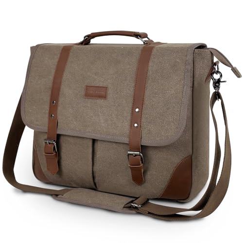 Canvas Messenger Bag Vintage Leather Fit 15.6 In Laptop Anti-Theft for Work
