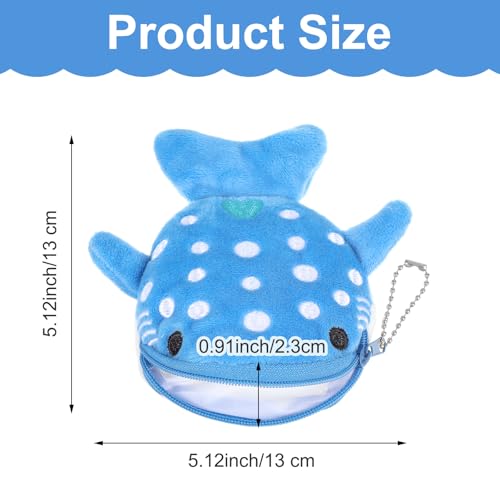 Cute Whale Shark Coin Purse, 2 PCS Small Kawaii Wallet with Zipper Keychain, Plush Cartoon Animal Embroidered Coin Pouch Mini Earphone Bag Funny Novelty Coin Purse for Women (Blue, Gray)2