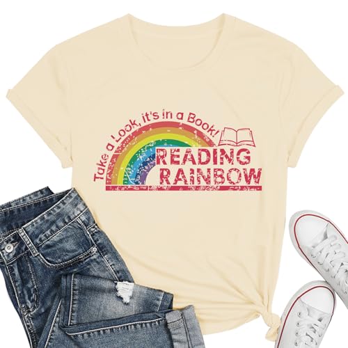 Image of Take a Look It's in a Book Shirt for Women Funny Reading Rainbow Graphic T Shirt Book Lover Gift Tee Tops
