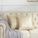GIGIZAZA Velvet Decorative Throw Pillow Covers, 18x18 Silver Champagne Couch Pillow Covers,Fall Cush