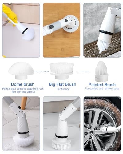 FAOKZE Cepillo de Limpieza eléctrico, Usando batería de Litio de 4000 mAh, Material ABS, Cepillo de Limpieza inalámbrico con 6 Cabezales reemplazables,Mango Ajustable para baño, Cocina,Coche — view 5