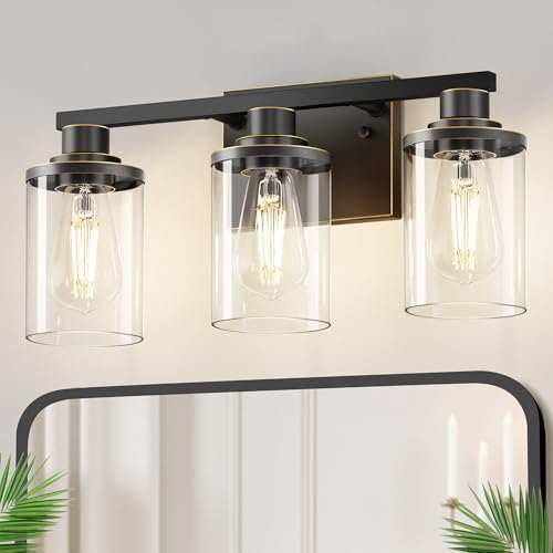 Image of DORESshop Bathroom Vanity Light Fixture Over Mirror Black with Gold Trim