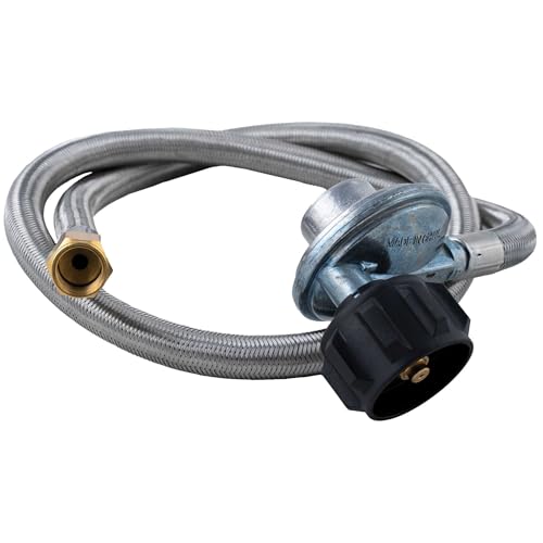 BLACKSTONE 5154 Propane Stainless Steel Braided Hose & Regulator for 22lb Tank, Gas Grill & Griddle Animal Resistant, Weather Resistant & Corrosion Resistant – Extends Up to 3 Feet