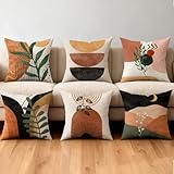 Ceexolliss Boho Mid Century Modern Throw Pillow Covers Set of 6, Sun Moon Arch Leaves Abstract Home Decor Farmhouse Decorative Cushion Covers 18'X18'