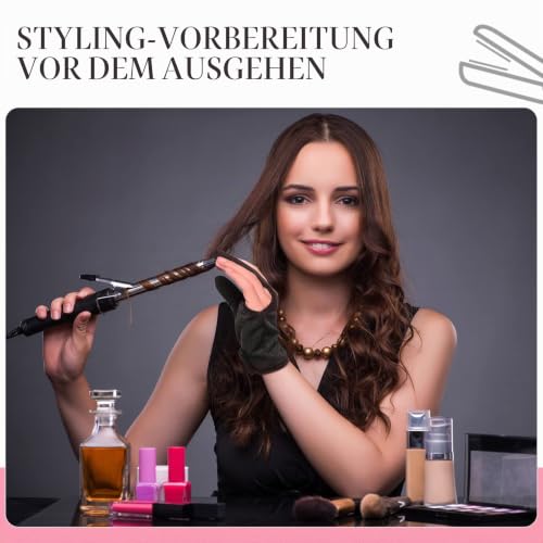 Foto von Geyoga 2 Paar Hitzebeständige Handschuhe für Friseur, Schwarz, Rosarot