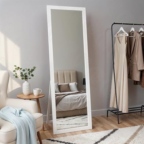 Image of ABOUT SPACE Cheval Mirror for Wall - 5 Feet Unbreakable Mirror for Bedroom | Full Length Tempered Glass with Stand Sturdy MDF Frame Vertical Display for Living Room, Bedroom - White