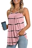 LONGYUAN Women's Tank Tops 2026 Summer Sleeveless T-Shirts Casual Tunics Loose Fitted Blouse Bean Red Stripe XXX-Large