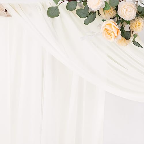 Image of Socomi Ivory White Wedding Arch Draping Fabric 29 inch x 20Ft 4 Panels Sheer Outdoor Curtain Drapes Extra Long for Bridal Baby Shower Ceremony Birthday Party Decor