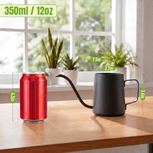 Image of Watering Can for Indoor Plants, Indoor Watering Can with Long Spout and Handle Rust-Proof 304 Stainless Steel Material (350ml /12oz-Black)