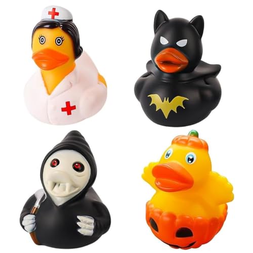 EIHI 4 Piezas Patitos de Goma Baño, Coloridos Patos de Goma Bañera Bebe Flotar Patos de Baño Bonitos Juguetes de Pato dePato de goma con temática de Halloween,A