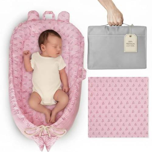 Nido bebe recien nacido - Reductor cuna bebé - Ninho para bebe - Cuna nido de 90x50 cm - BBasombroso (Corazones Rosas)