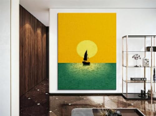 Peinture de paysage bateau sur la mer toile voilier 70x100cm