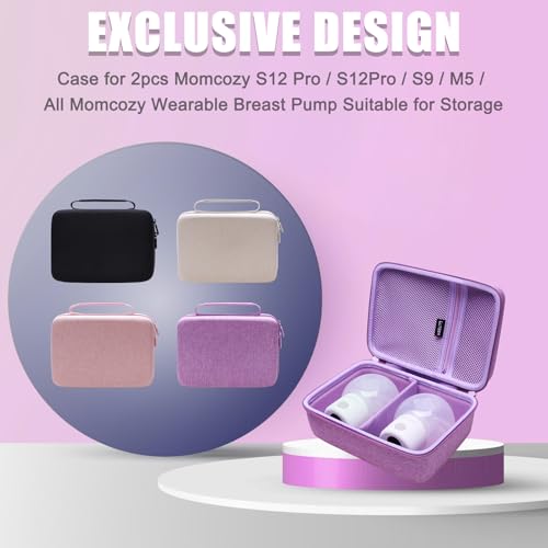 LTGEM Breast Pumps Carrying Bag Case Compatible with 2pcs Momcozy S12 Pro / S12Pro / S9 / M5 / All Momcozy Wearable Breast Pump Suitable, Breast Pump Small Storage Case(Black)
