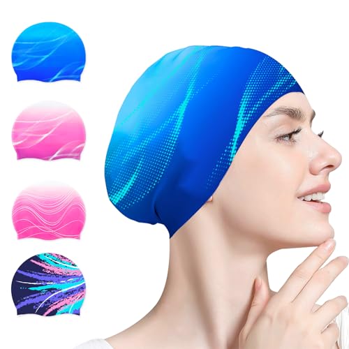 Ausletie Swim Cap for Women Adult, Silicone Swimming Waterproof Bathing Cap Swimming Hat for Long...