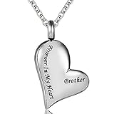Cremation Urn Necklace Brother Forever In My Heart Stainless Steel Keepsake Waterproof Memorial Heart Pendant