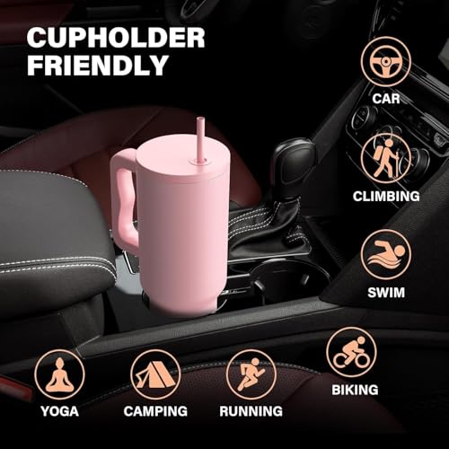 Image of Tumbler with lid and Straw 1200ML Cup Stainless Steel Vacuum Insulated Cup for Water, Iced Tea or Coffee 1.2L Office Gym Travelling; Tumbler with Straw. (40 - Oz - Pink)