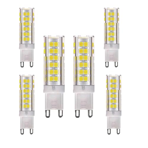 OUGEER Paquete de 6 bombillas LED G9 equivalentes a 7 W, 65 W, blanco frío, 6000 K, 650 lm, AC220-240 V, cerámica no regulable