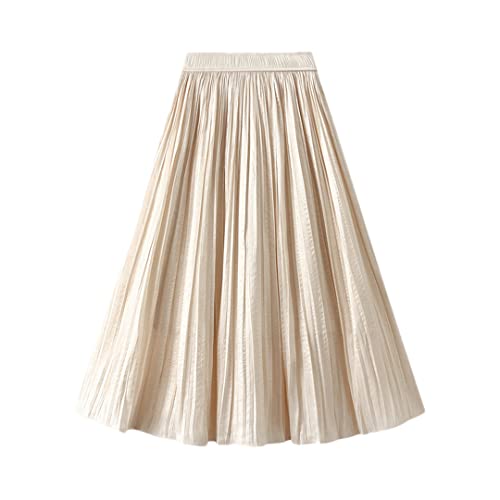 Jupe plissée d'été taille haute beige élastique coupe trapèze