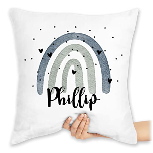 Kissen 40x40 Zierkissen - Boho - Regenbogen Name - 40 x 40 cm - Weiß - ostern geschenke personalisierte bohemian rainbow pillow boho+kissen individuelles individuell bedrucken kissenhülle
