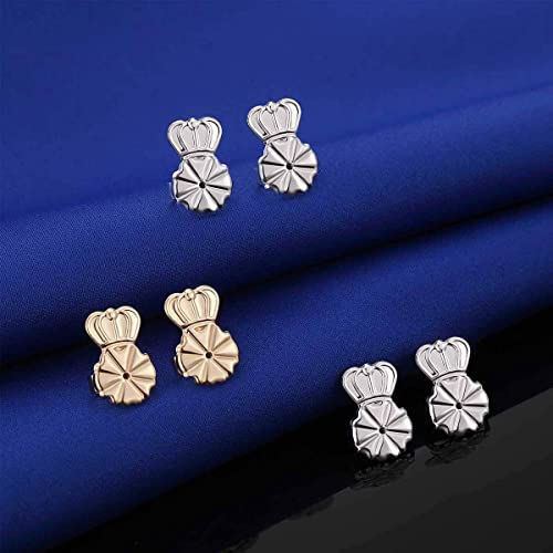 3 Pairs Earring Lifters,10Mm Hypoallergenic Earring Backs For Droopy Ears,Adjustable Crown Earring Backs For Heavy Earring (10Mm 2White+1Gold) #TOP2
