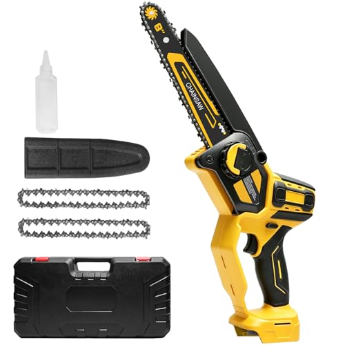 Image of Brushless 8 Inch Mini Cordless Chainsaw, Compatible with Dewalt 18V/20V Battery (Battery Not Included), Handheld Electric Chain Saw with Auto Oiler for Wood Cutting, Tree Trimming & Branch Pruning