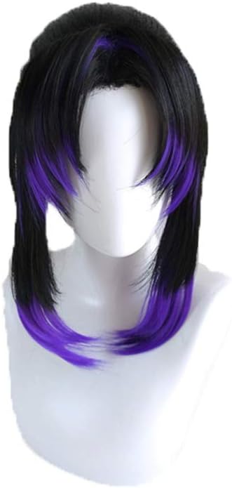LZT Black Gradient Purple with Ponytails Kochou Shinobu Cosplay Wig for Demon Slayer:Kimetsu no Yaiba Anime Men Women Wig Anime Fans Gift with Free Cap