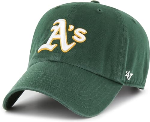 47 Brand MLB Team Color Home Primary Logo Clean Up Adjustable Baseball Cap Hat, Adult One Size Fits All - Oakland Athletics Green