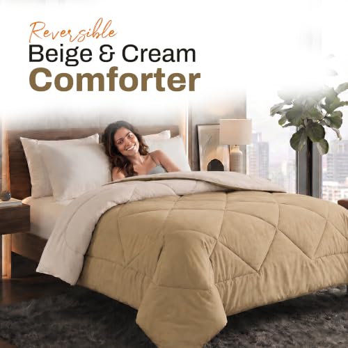 Image of DECORUM Reversible Comforter Double Bed 250 GSM | Beige & Cream | Ultra Soft Microfiber Quilt | Lightweight All Season Comforter | (228 X 223 CM) | 250 GSM, Ultra Soft Microfiber Quilt, Lightweight, All Season