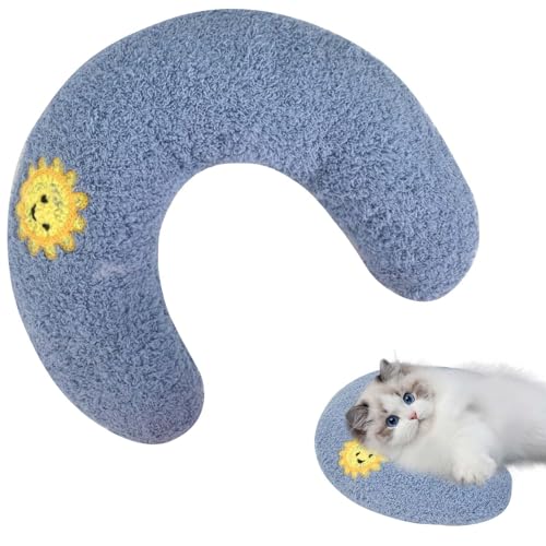 Oreiller pour Chat en Forme U - Protège Vertèbres Cervicales, Compagnie pour Chats, Coussin d'Accompagnement (Bleu)