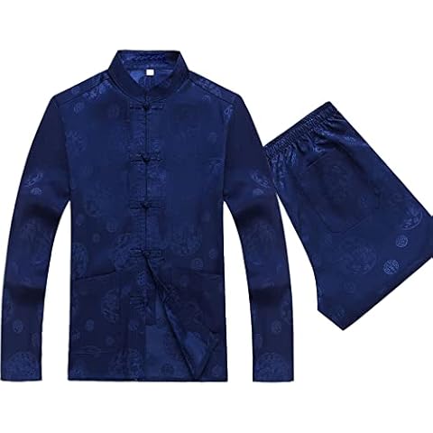Kung Fu Uniform Tang Men Chinese Traditional Clothing Hanfu Martial Arts Wing Chun Taichi (Dark Blue, US XL (Asia Size XXXL)) Cover