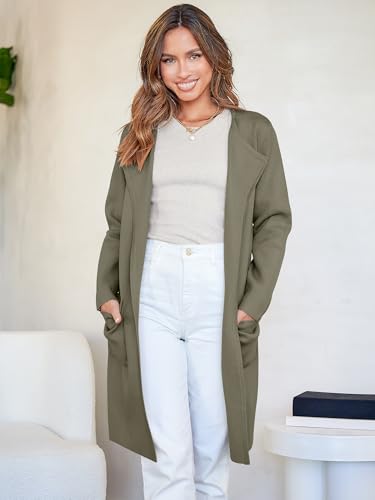 ANRABESS Womens Cardigan Sweater Open Front Knit Long Coatigan Dressy Casual Jacket Coat 2025 Fall Outfits Classy Clothes Olive Green Medium - Thumbnail 6