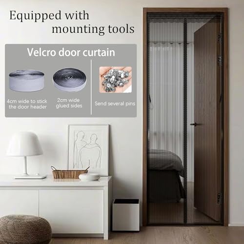 Image of Magnetic Screen Door Mesh - Anti- Dust&Keep Bugs Out, No Need for Punching, Self Sealing Mosquito Resistant Stripe Silence Door Curtain with Easy Install Accessories,Physical Protection(Black)