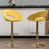 NORDICANA Modern Adjustable Height Counter Bar Stools Set of 2, Yellow Velvet Upholstered Swivel Bar