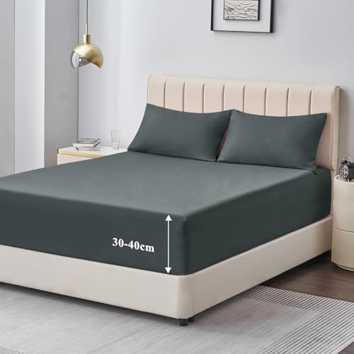 Aisbo Spannbettlaken 180x200cm Bettlaken Boxspringbett - Bett Laken Grau 180x200 aus Premium Mikrofaser, weiches Spannbetttuch 180 x 200 Anthrazit Steghöhe 40cm für Wasserbett Bed