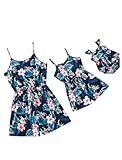 PATPAT Mommy and Me Matching Rompers Floral Print Suspender Sleeveless Crewneck Matching Jumpsuits For Women M