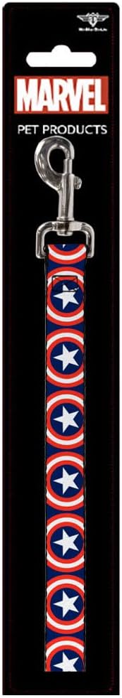 Buckle-Down Dog Leash Captain America Shield Repeat Navy 4 Feet Long 1.0 Inch Wide