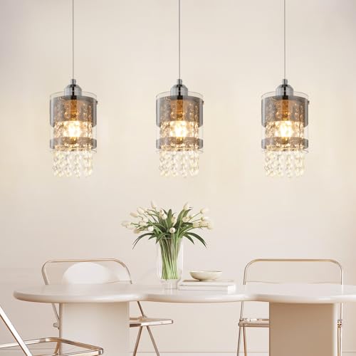 ZMH Pendelleuchte Modern Esstisch Hängelampe: 3 Flammig E27 Glas Hängeleuchte 150CM Max Höhenverstellbar Design Kristall Pendellampe für Wohnzimmer Schlafzimmer Küche Esszimmer Ohne Leuchtmittel