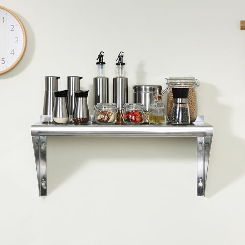 VEVOR 12" x 36" Stainless Steel Shelf, Wall Mounted Floating Shelving with Brackets, 250 lbs Load Capacity Commercial Shelves, Heavy Duty Storage Rack for Restaurant, Kitchen, Bar, Home, and Hotel by VEVOR - Image 8
