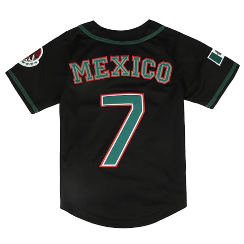 Wenhbeirg Meninos Camisa De Beisebol Juvenil México Nº 7 Com Botões E Manga Curta Costurada, Tamanho