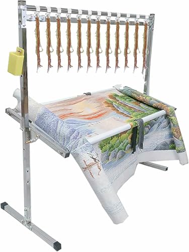LYJYUJIE Bastidor de Punto de Cruz, Soporte de Bordado, Marco de Piso de Acero Inoxidable para Costura, Soporte Ajustable para Manualidades de Punto de Cruz, con 12 Hebillas de Alambre Colgantes~/