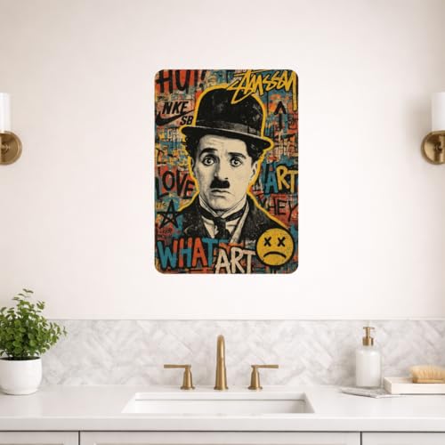 Image of Zesta Bathroom Decor Items Washroom Decor Tin Sign | Aesthetic Posters Wall Poster for Bedroom | Magnetic Cafe Decoration Items / Restaurant Decorations Items | Quirky Home Decor Bar Accent (Charlie Chaplin)