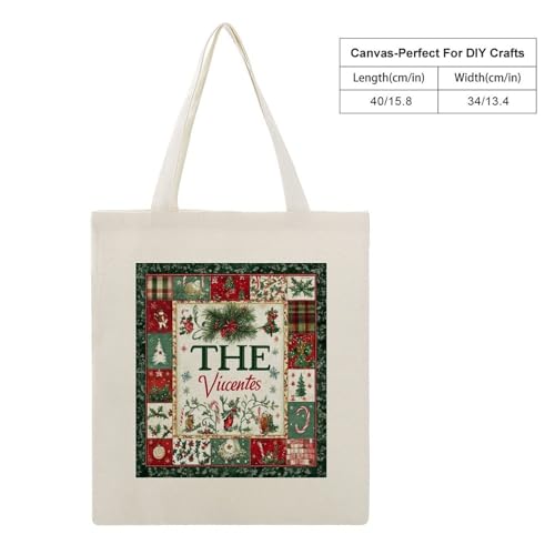 Tote Bag Canvas Christmas Themed Monogram Name Personalized Reusable Shoulder Tote Bag Gift for Shopping Gym2