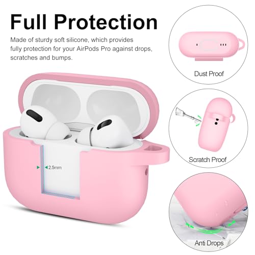 Image of for AirPods Pro 2nd 1st Generation Case Cover with Keychain, Protective Soft Silicone Skin Accessories for Apple AirPods Pro Charging Case 2022 /2019, Front LED Visible, Pink