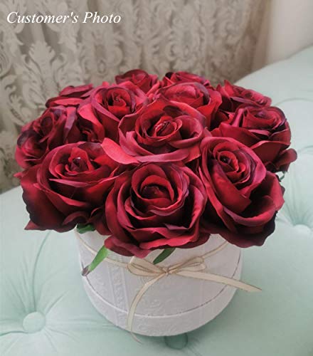 Image of Tifuly Artificial Roses 40cm Single Long Stem Rayon Bridal Bouquet Realistic Flower for Home Garden Party Hotel Office Decoration (Flowering Roses Burgundy)
