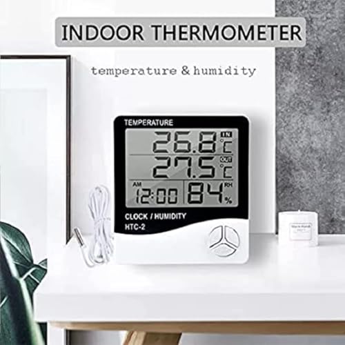 Image of MCP Healthcare Digital Thermometer Hygrometer HTC-2 Room Thermometer with Humidity Incubator Meter and Accurate Temperature Indicator Wall Mounting LCD Digital Clock Monitor for Indoor