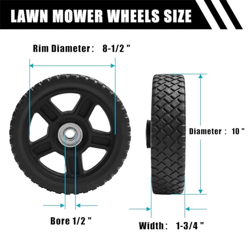 Sutmorly 10 Inch Lawn Mower Wheels (2-pack) Fits Most Standard push Lawn Mowers, General Plastic Wheels fits Craftsman Mower, Generator, Garden Tiller Most Standard Lawn Mowers (10×1.75\'\')